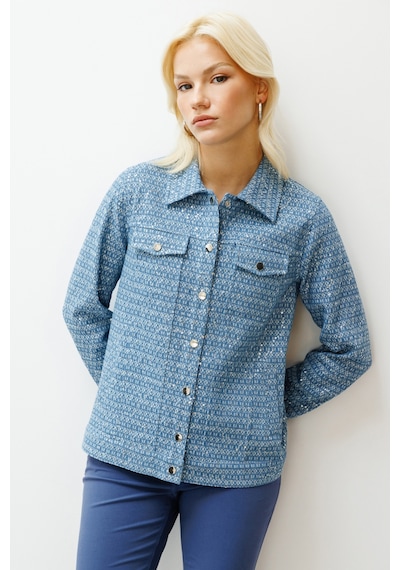 Ekol Kadın Kendinden Desenli Pullu Mont 6030 Blue Blue Mavi