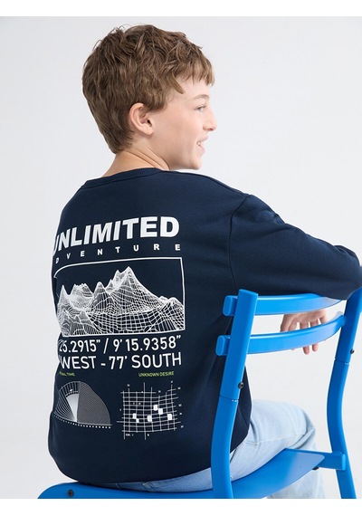LC Waikiki Lcw Kids Lacivert Baskılı Erkek Çocuk Kalın Sweatshirt New Navy