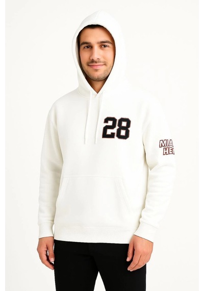 Kapşonlu Sweatshirt Ön Arka Baskılı - Beyaz - Beyaz