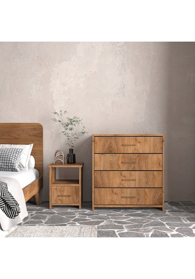 Renazzo Soft Wood 4 Çekmeceli Masif Ahşap Şifonyer Ceviz