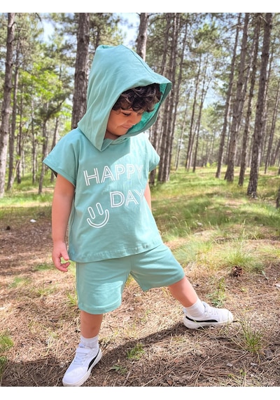 MiaBaby Kapüşonlu Yazlık Baskılı Takım 2404kpsnyzlyk mint