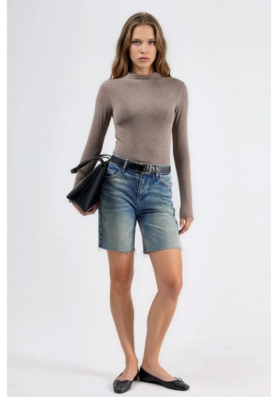 Hiccup Busem Uzun Kollu Slim Fit Bluz Taba Doğal