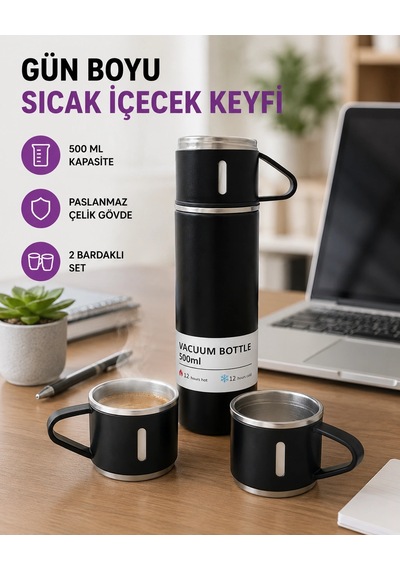 Mey İthalat Paslanmaz Çelik 500 Ml Termos Seti - 8 Saat Isı Koruma, Vakumlu, Sızdırmaz Ve Taşınabilir Çok Renkli