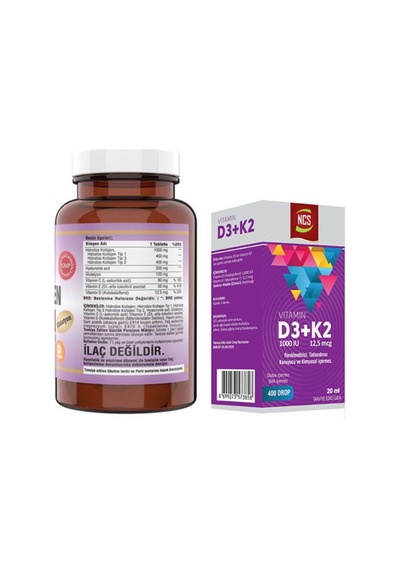Kollajen Tip 1-2-3 Vitamin C & E 1000 Mg 90 Tablet & Vitamin D3 + K2 Damla 20 Ml