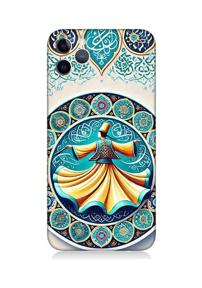 Apple iPhone 11 Pro Max Uyumlu Çini Motifli Semazen Figürü Desenli Silikon Kılıf Çok Renkli