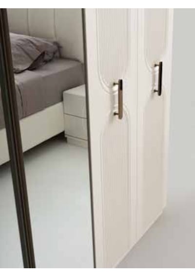 Grand Tamamı Mdf 6 Membranlı Kapaklı Reflekte Camlı Gardırop Dolap Beyaz