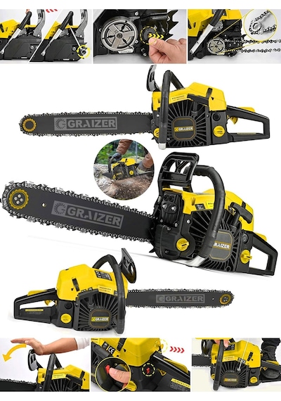 Graizer 6200 Benzinli Motorlu Testere Ağaç Odun Dal Kesme Makinesi Sarı