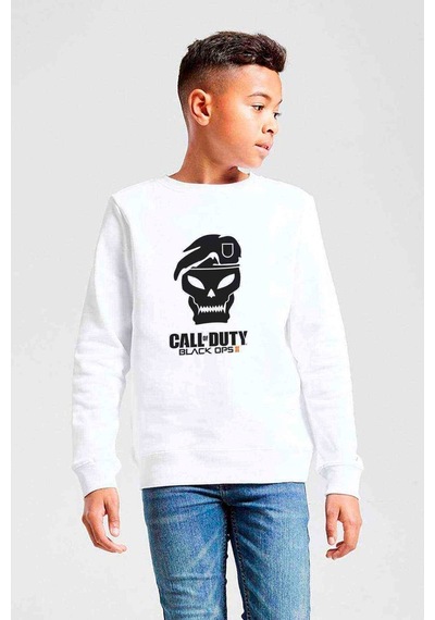 Tshirthane Call Of Duty4 Baskılı Unisex Çocuk Beyaz Sweatshirt Beyaz