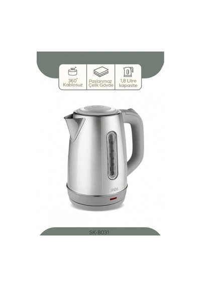 İnoks Çelik Kettle Su Isıtıcısı Kablosuz Kullanım 1.8lt 360 Dönebilme Otomatik Kapanma Sk-8031 532