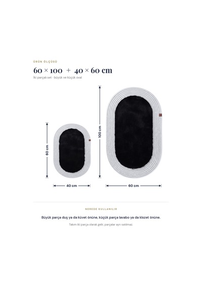 Banyo Paspası Takımı 60x100+40x60 Cm Düz Siyah & Gümüş