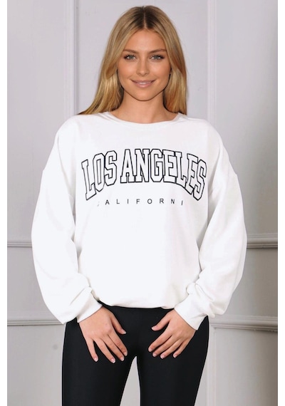 Mad Girls Beyaz Baskılı Oversize Kadın Sweatshirt Mg780