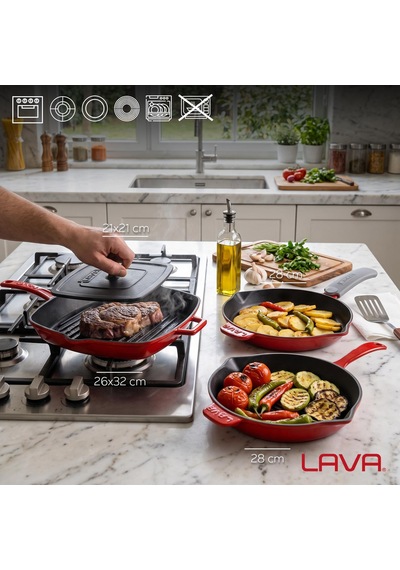 Lava Döküm Izgara Seti 4'lü Izgaranın Ustası Kırmızı