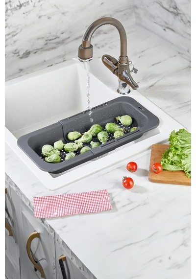 Sürgülü Ayarlanabilir Pratik Lavabo Süzgeci, Uzun Kısa Ayarlı Evye, Meyve Sebze Salata Yıkama Gri Pl Diğer