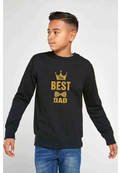 Tshirthane The Best Dad Baskılı Unisex Çocuk Siyah Sweatshirt Siyah