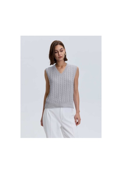 Youknitwear You Lim %100 Pamuk V Yaka Kadın Süveter Gri