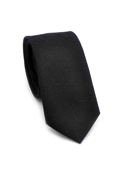 Gaffy Siyah Şal Desenli Dokuma Kumaş Mendilli Slim Fit Kravat // Sdk-250201 Siyah