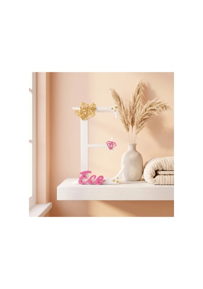 Kişiye Özel İsimli Harf Panosu Prenses Temalı Taç & Elmas Bebek & Çocuk Odası Dekoru, Doğum He Beyaz