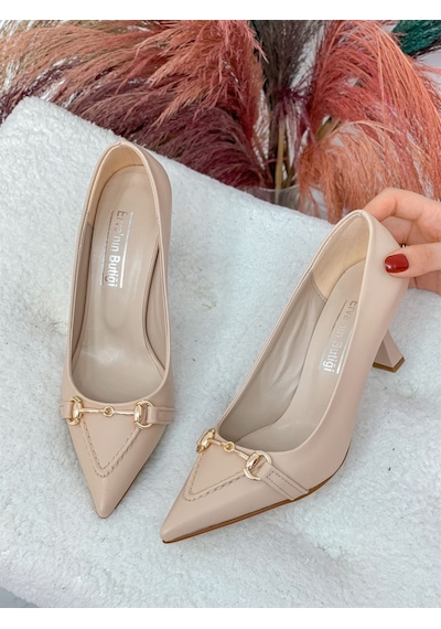 Ervanın Butiği Bej Cilt (MossCross) Toka Detay Kadın Stiletto