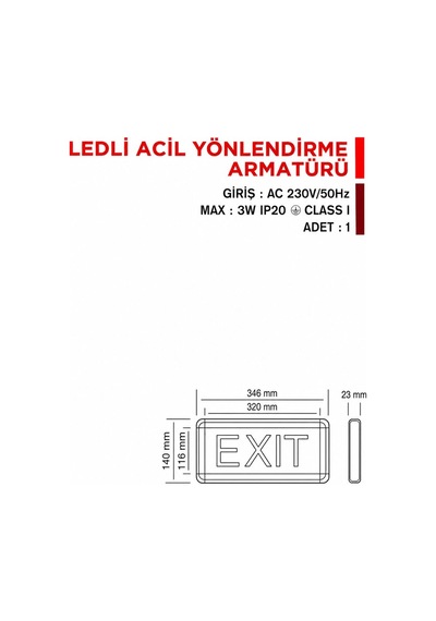 Ledli Acil Yönlendirme Armatürü Çift Yön Aşağı