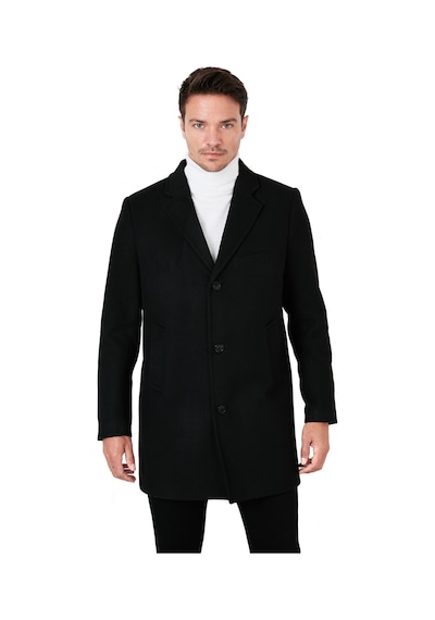 Buratti Slim Fit Tek Yırtmaçlı Düğmeli Mono Yaka Kaşe Erkek Kaban 5840098 Siyah