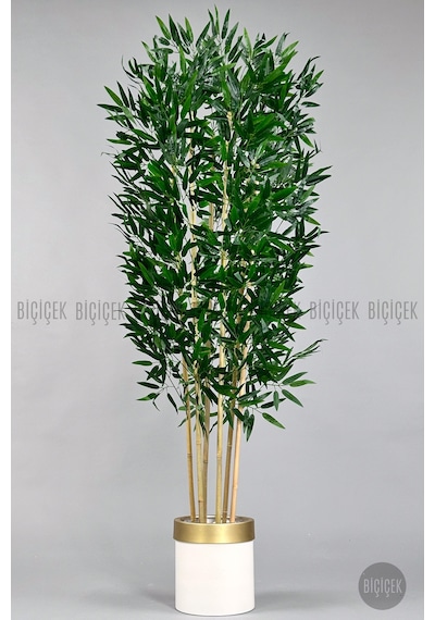 Yapay Bambu Ağacı 170cm Krem Gold Metal Saksıda Krem-gold