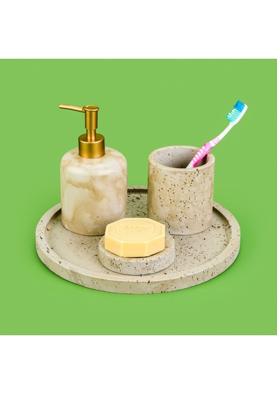 Bath Traverten Görünümlü Banyo Seti - Gri Çok renkli