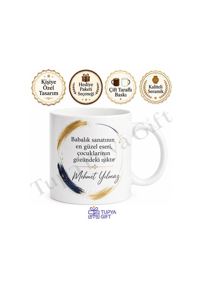 Babalık Sanatı Yazılı Özel Tasarım Kupa Bardak Babalar Günü Hediye Beyaz / Çok Renkli
