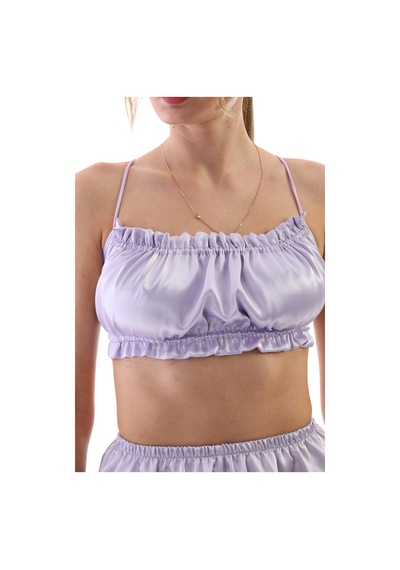 Lila Saten Omuz Bağlamalı Kadın Askılı Pijama Takımı Mor