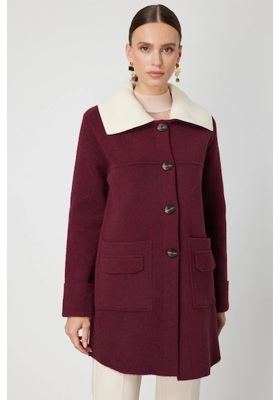 On Fashion Büyük Yakalı Düğmeli Kadın Bordo Hırka 63909 Bordo