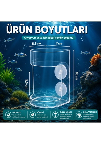 Akvaryum Yemleme Halkası Vantuzlu Akrilik Balık Yemliği Yem Dağılmasını Önleyen Yem Besleme Aparatı