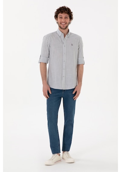U.S. Polo Assn. Erkek Gri Kareli Uzun Kollu Slim Gömlek 50306367-VR024