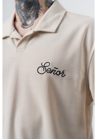 Respire Erkek Senor Yazılı Polo Yaka Regular Fit T-shirt Bej