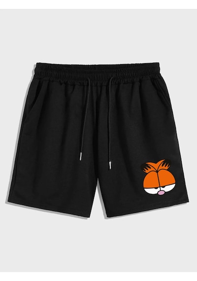 Harmandar Saturn Baskılı Siyah Tekli Cepli Kadın/erkek Unisex Şort Siyah