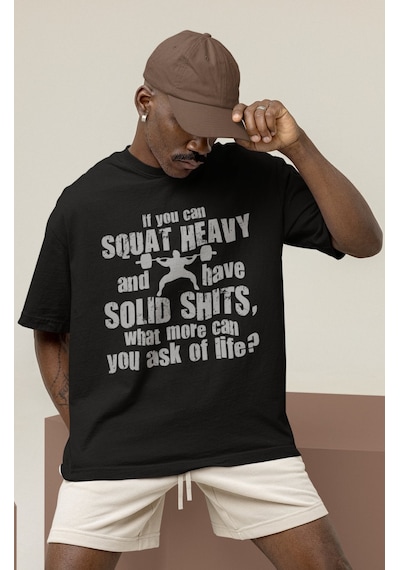 Tasarım Squat Fitness Bodybuilding Sporcu Baskılı Unisex Oversize Siyah