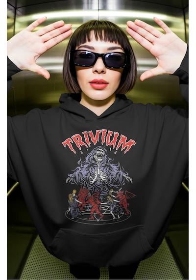 Sevbano Trivium Rock Metal Müzik Grubu Ön Baskılı Unisex Oversize Premium Siyah