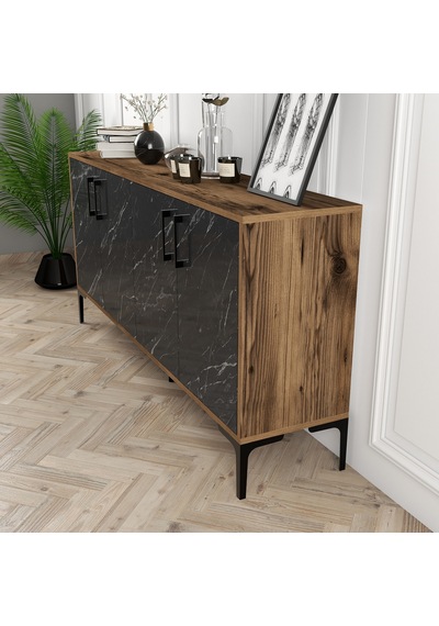 Kiev 160cm Konsol - Ceviz / Siyah Mermer