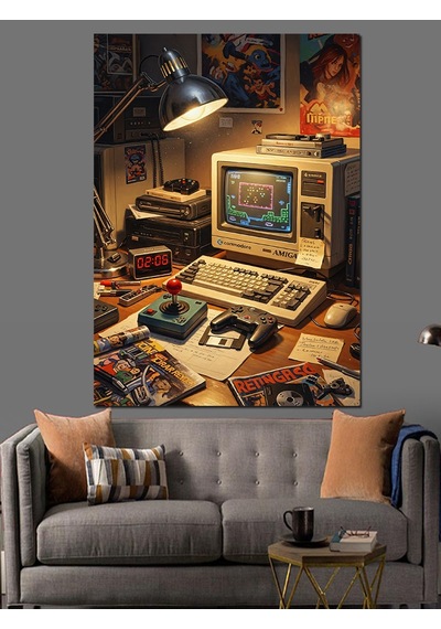 Ahşap Tablo Retro Bilgisayar Ve Ofis Masası