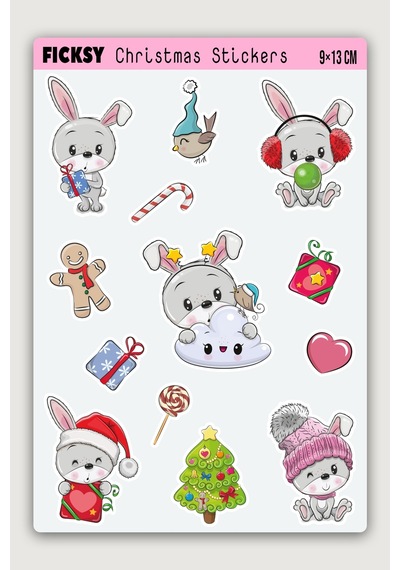 Sevimli Minik Fare Yılbaşı Yeni Yıl Temalı Sticker Seti - 13 Adet Etiket Çıkartma Diğer