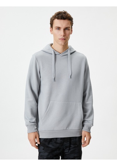 Koton Kapşonlu Sweatshirt Kanguru Cep Detaylı Uzun Kollu Gri 4wam70239mk Gri