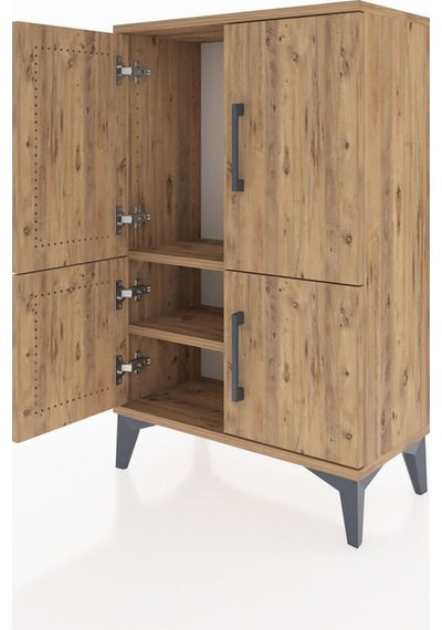 Arges Komodin 2 Raflı 4 Kapaklı 60x30x96 Çam-çam Çam