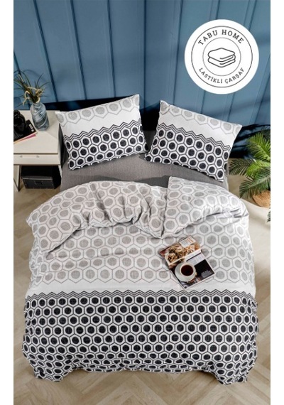 Tabu Home Geometrik Çarşafı Lastikli Antrasit Çift Kişilik Nevre