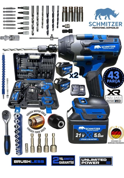 Schmıtzer Sch-9502m Pro 21v 15 Pilli Çift Akülü Kömürsüz Darbeli Vidalama 650 Nm Somun Sıkma Sökme Matkap