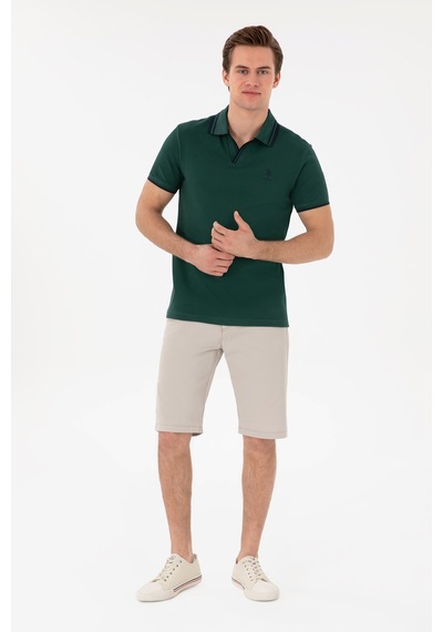 U.S. Polo Assn. Erkek Slim Fit Polo Yaka Koyu Yeşil Tişört 50298081-VR079