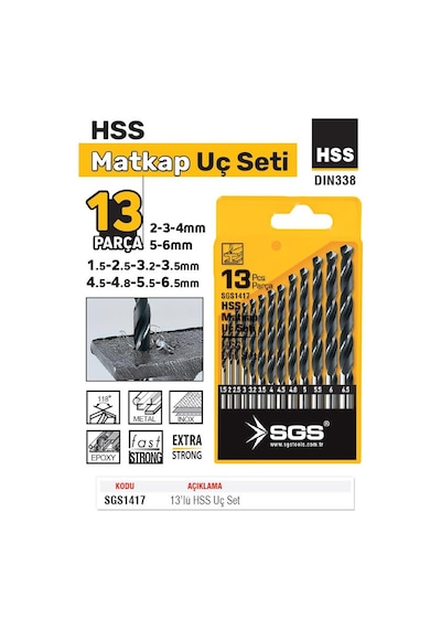Sgs Hss Matkap Ucu Seti - Metal-inox-ahşap-plastik - 1.5-6.5 Mm Arası 13 Parça