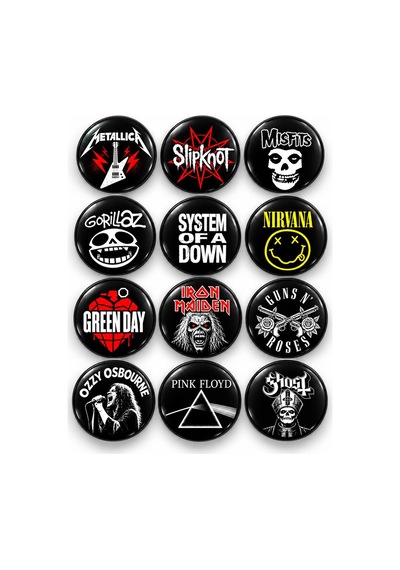 Rock Ve Metal - 12 Li 58mm Rozet Seti Çok Renkli