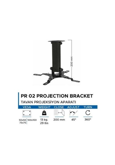 Vontech PR-02 20cm Projeksiyon Tavan Askı Aparatı