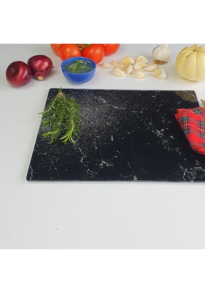 Decorita Cam Kesme Tahtası | Siyah Mermer Görünümlü | 29cm x 34cm