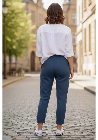 Sy & Black Kadın Çelik Örgü Beli Lastikli Ve Bağcıklı Geniş Beden Aralıklı Jogger Pantolon 25p-03 Petrol Petrol