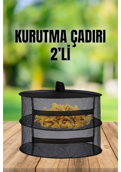Tineke 2 Katlı Fermuarlı Meyve Sebze Kurutma Filesi Katlanabilir Doğal Kurutma Sepeti Siyah Siyah