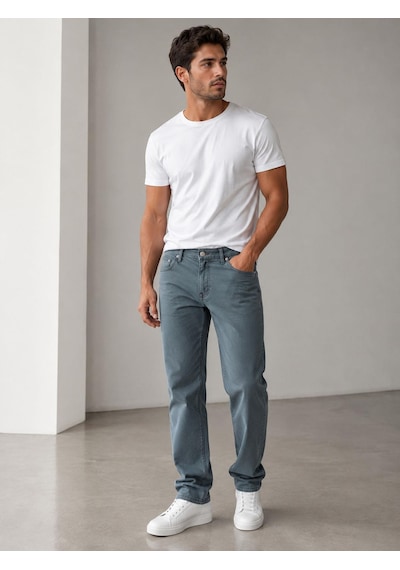 Denim Loni Captiva Regular Fit Likralı Erkek Örme Jean Pantolon 6644 Petrol